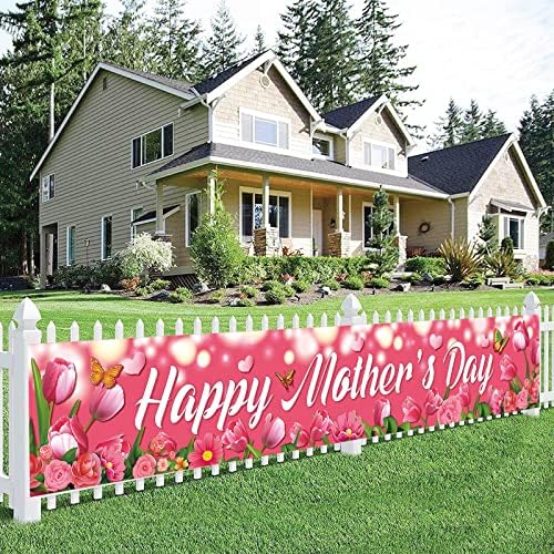 Голям Банер С Деня на Майката, Знак за Деня на Майката, Декорации за Двор, Любовни Сърца, Розови Цветя, Вечерни Аксесоари за Вътрешно