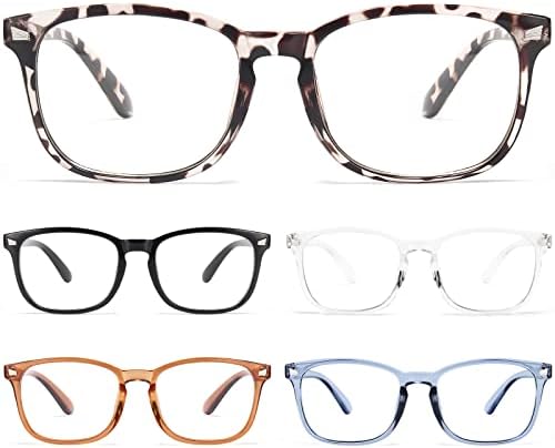 BLS, 5 опаковки очила за четене, нападение от синя светлина, модерен квадратен компютърни ридеры Nerd, защита от uv/напрежение за очите/ отблясъци за жени/мъже