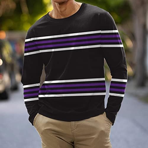 Мъжки пуловер райе средното тегло на есенно-зимни спортни облекла с дълги ръкави, свободни модни блузи с кръгло деколте, hoody