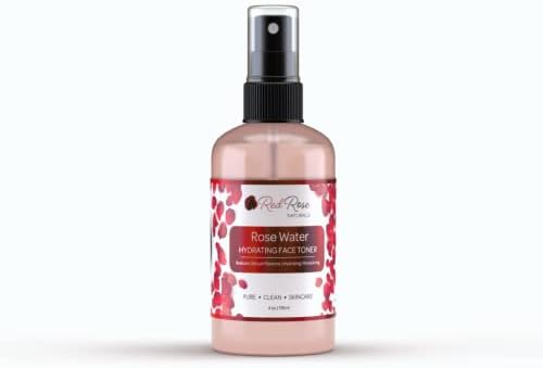 Тоник с розова вода Red Rose Naturals, натурален хидратиращ розова вода за коса и лице, нежна формула, подходяща за чувствителна кожа, не съдържа алкохол, 4 грама. Флакон със