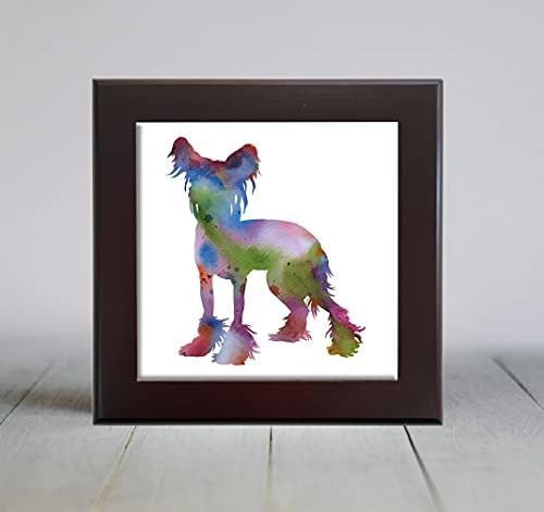 Абстрактна лилаво китайски гребенест куче, декоративни плочки акварельного на изкуството (6 X 6 в рамка)