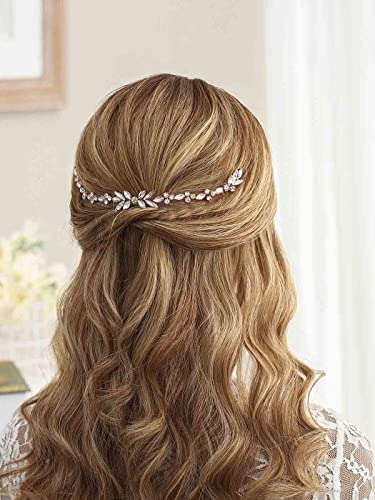 Сватбена кристална гребен за коса Unicra, сватбена прическа, сватбени аксесоари за коса за булки (розово злато)