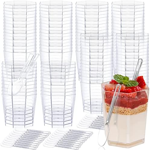 Potchen 300 Опаковка 5,4 грама Пластмасови Десертни Чаши с Лъжици Прозрачни Чаши за Закуски с Парфе Мини-Десертни Обслужването на