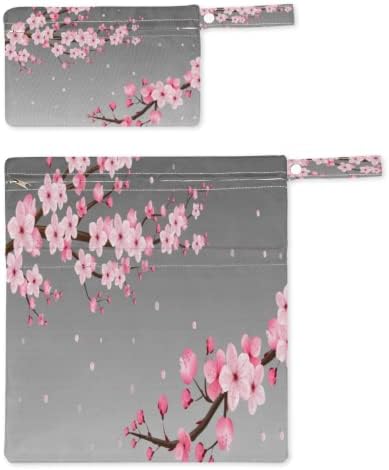 Японски Цвете Розово Цвете Влажна, Суха Чанта 2 опаковка с цип, Тъканно чанта за Пелени с Черешов цвят, Чанта-Органайзер, Водоустойчив