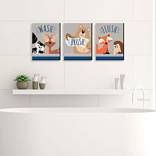 Голяма точка щастие Остани на природата - Горски животни - Правила за детска баня, монтиран на стената фигура - 7,5 х 10 инча - Комплект от 3 марки - Измиване, почистване, ?