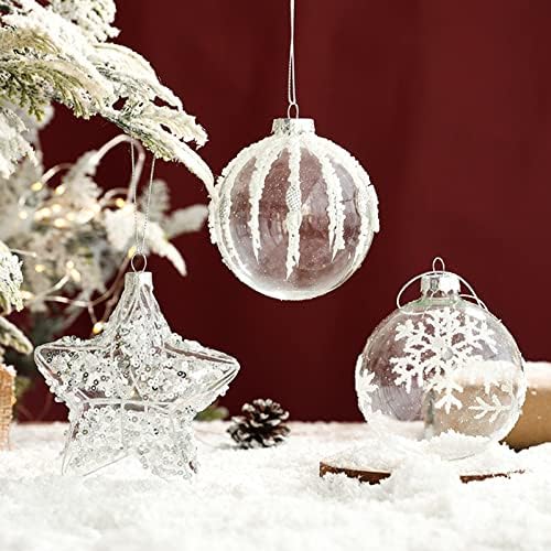 Коледна украса NEARTIME 8 см/3-инчов 9 см/3.5 инча, Прозрачна Стъклена топка, Инкрустирани Тухлена зидария, Коледна топка, Бял,