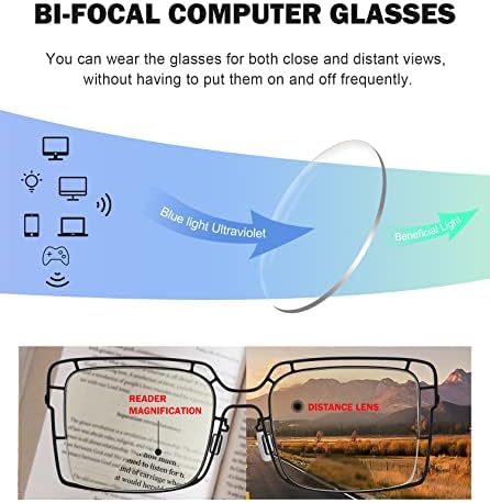 Eyekepper 4 опаковки Бифокальных Очила За четене, Блокиране на Синя Светлина, Тънка Куха Метална Дограма, Двухфокальные Четци