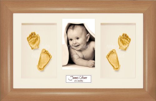 Комплект за детска леене BabyRice / Рамка с ефект бук 14,5x8,5 инча / Кремовое определяне на 4 дупки / Крем основа / Златна боя