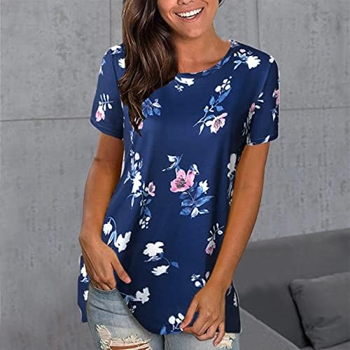Ризи за Жените Летни Дамски Блузи с Кръгло Деколте и Къс Ръкав и Цветна Принтом, Тениски, Ежедневни Тениски, Блуза