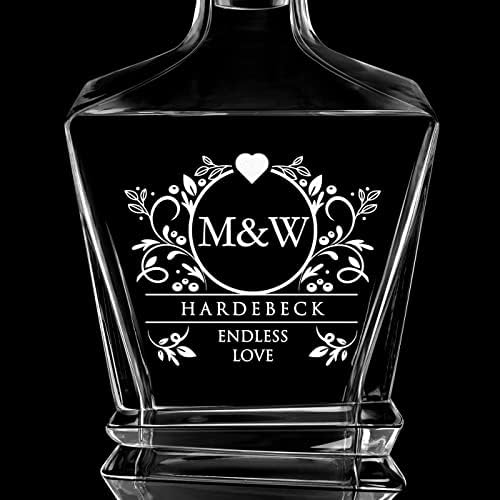 Дегустационна комплект за уиски с надпис Maverton - За двойки - Кристална гарафа и 4 чаши - Бар, прибори за Ценители - Гарафа за