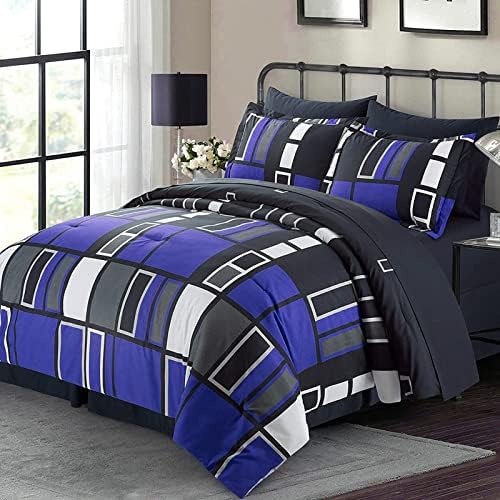 ARTALL Комплект спално бельо Легло в леглото от 6 теми, синьо-сиво, Черно, в клетката, комплект спално бельо от микрофибър за лесно