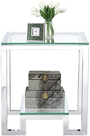 Стъклена Приставной масичка, Модерен Квадратен Приставной маса със Стъклен Рафт, 2-те Нива на масичка за кафе в Златна Рамка от