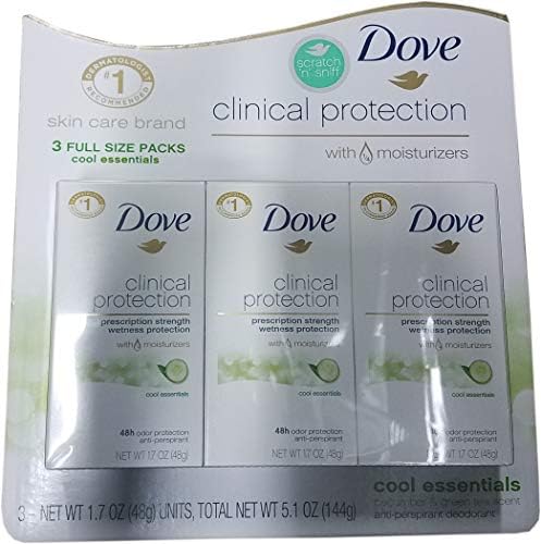 Дезодорант-антиперспиранти Dove Clinical Защита Essentials Cool, 1,7 течни унции, опаковки от 3