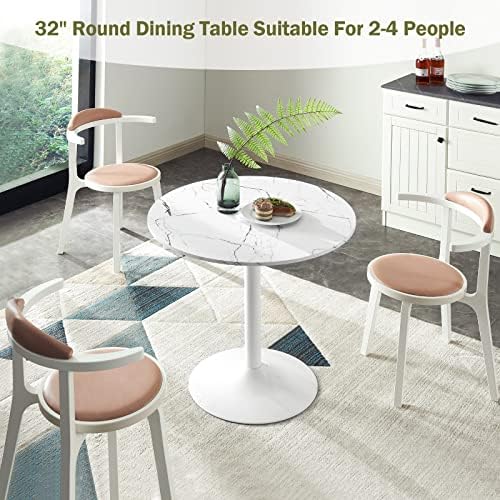 Модерен кръгла маса за хранене 31,5 инча - Кръгла маса с плот от изкуствен мрамор и основа - Стойка - Плот за почивка средата на