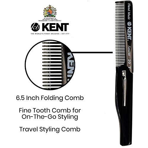 Kent 20T Черна Графитовая Сгъваема Имат Гребен ръчно изработени за мъже, четка за коса-Преси за коса с Фини Зъби за Ежедневна грижа, за Стайлинг на коса, Брада или Муста?