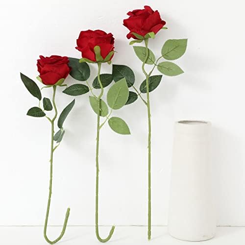 Cloudecor 15 бр. изкуствени рози Velet Реал Touch едно стъбло, Изкуствени Рози, Коприна Реалистичен Букет цветя, Аранжировки от