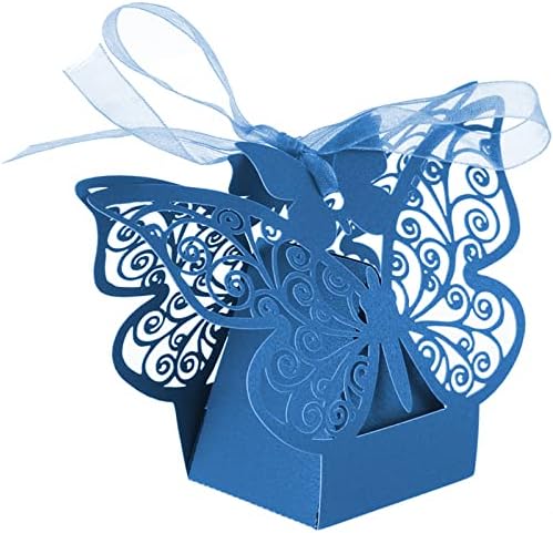 50x Тъмно Синя Пеперуда, Вырезанная Лазер, Кутии за Подаръци, Кутии за Бисквити с Панделки, Скъпа Кутия Шоколадови за Сватба, за