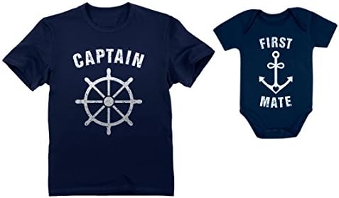 Капитанът и Първият помощник, Еднакви комплекти за татко и дете На Ден баща, Тениски Татко Me Captain Navy Large /Капитан на Морски