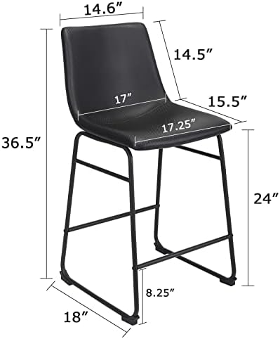Бар столове ErgoDesign, Определени от 2,26 Инчов бар стол за сядане с облегалка, Бар стол от Въглеродни влакна с Метални крака (черен)