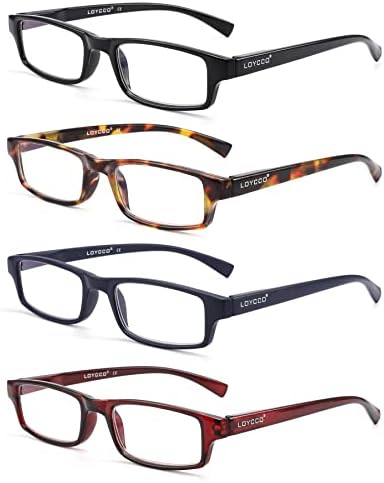 Loycco 4 Опаковки Тесни Правоъгълни Очила За четене, Блокиране на Синя Светлина, Дамски И Мъжки Леки и Компактни Очила За четене,