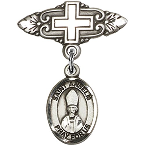 Детски икона от Сребро с Талисман Свети Ансельма Кентерберийского и Игла за Икона с Кръст 1 X 3/4 инча