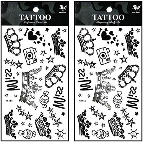 Татуировки 2 Лист за Временна Татуировка 3D Камера Звезди на Поп Кралицата Короната за Жени, Мъже Долната Част на Гърба, Рамото