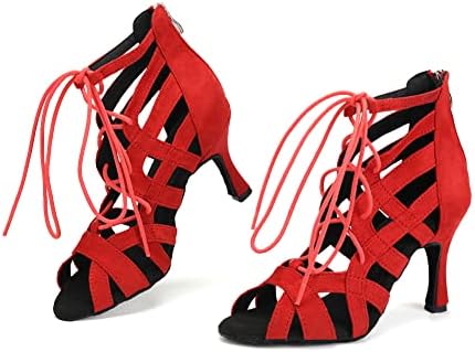 DKZSYIM/ Дамски Обувки за латино Танци, Женски Обувки за танци балната зала за латиноамериканска Салса с Отворени пръсти дантела,