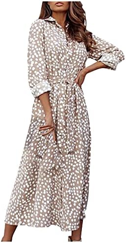 Жена Дебнещ рокля TREBIN с дълъг ръкав, Женски Ежедневна Рокля с V-образно деколте, Лятото на Макси рокля с отворен гръб и Принтом