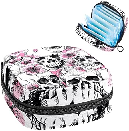 Чанта за съхранение на Хигиенни Подложки, Калъф за Купата на Менструална, Органайзер за женските Тампони, Тампони, Черепи и Цветя