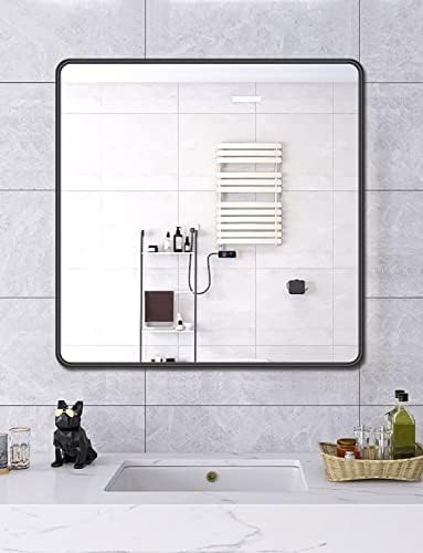 Огледало за баня Огледало за баня 36x36 инча, Съвременно Zakruglennoe Правоъгълно огледало, Закалено небьющееся Стъкло, Нержавеющее Огледало за баня, стени, спалня, хол (хор