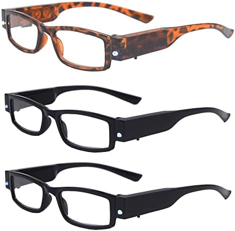 NEWSUN 3 Опаковки Унисекс Правоъгълни Ярки Led Очила за четене през Нощта с Подсветка