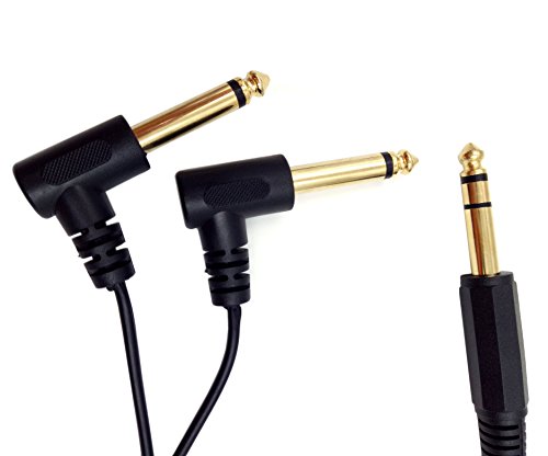 Qaoquda 1 Фут Позлатен аудио кабел 6,35 мм, 1/4 Male TRS Stereo to Dual 2x6,35 мм, 1/4 Male TS Mono под прав ъгъл от 90 градуса