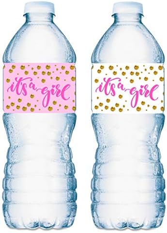 20 розови етикети на бутилки за вода It ' s a Girl Oh Baby; Комплект за детска душа от 20 непромокаеми оберток за бутилки с вода,