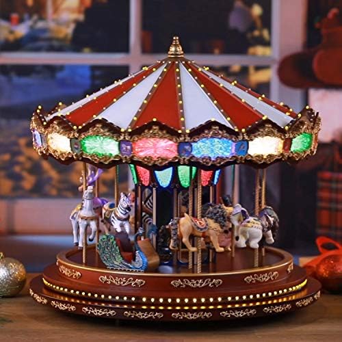 Музикално Анимирани Коледна Украса за помещения Mr. Коледа Marquee Deluxe Carousel, 15 Инча, Многоцветное