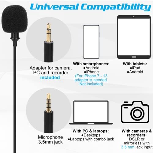Петличный микрофона на ревера на професионален клас за Zenfone Max Plus (M2) ZB634KL, Съвместим с мобилен телефон iPhone или камера