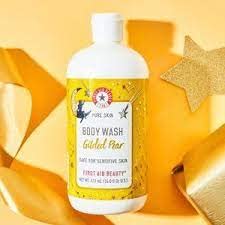 Препарат за измиване на тялото First Aid Beauty FAB Pure Skin Gilded Круша Holiday Collection за Дълбоко Почистване, Лимитированная серия от 16 течни унции,