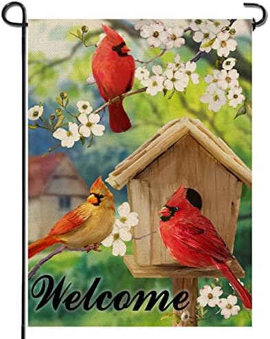 Artofy Добре Дошли Лято Огромните Червени Птици Домашен Декоративен Градински Флаг, Къщичка За Двора Отвън Декор, Пролетта Селска