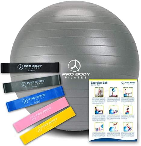 Топка за упражнения ProBody Pilates (55 см.) и 5 резинотканевых ленти (2 бр) - Професионален Баланс на топка и резинотканевые лента