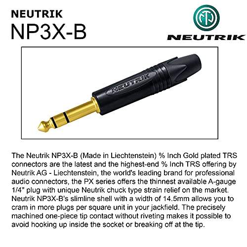 Най-ДОБРИТЕ В СВЕТА КАБЕЛИ 3 Единици - TRS кабел с балансиране на 3 фута, изработени по поръчка с помощта на Mogami 2549 (черен) Проводник и Стереоразъемы Neutrik NP3X-B Gold TRS Stereo