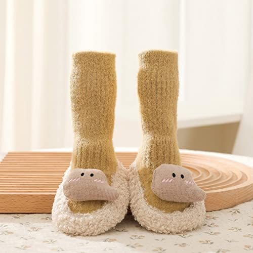 Есенно-зимни Детски Чорапи за малки момчета и момичета, Обувки, Нескользящие Меки Плюшени Топли и Удобни Чехли за деца, Момче (Жълто,
