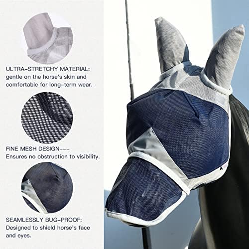 Маска HUIRHUIR Horse Fly Mask, Дълъг нос, с Уши, защита от ултравиолетови лъчи, Подвижни клапан за носа-Леопардовый принт (S, Размер