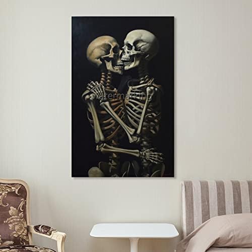 Двойката Скелети, Обнимающаяся Върху Платно, Стенно Изкуство, Картина върху Платно С виртуален скелет, Принт на Платно с Черепа,